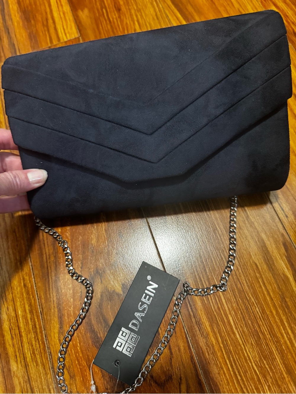Dasein Navy Suede Chevron Envelope Shoulder Bag with Chain Strap